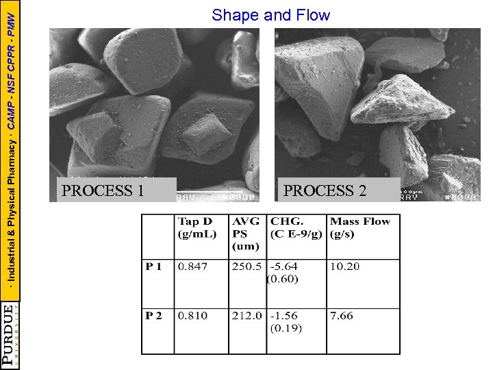 · Industrial & Physical Pharmacy · CAMP - NSF CPPR - PMW Shape and