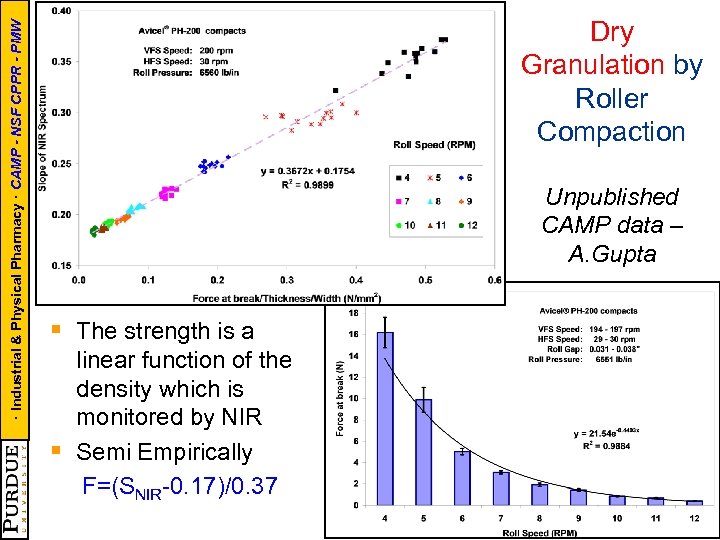 · Industrial & Physical Pharmacy · CAMP - NSF CPPR - PMW Dry Granulation