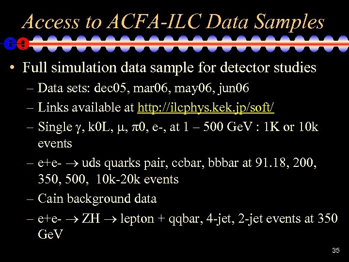 Access to ACFA-ILC Data Samples • Full simulation data sample for detector studies –