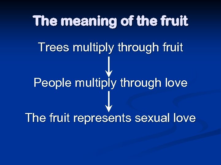 The meaning of the fruit Trees multiply through fruit People multiply through love The