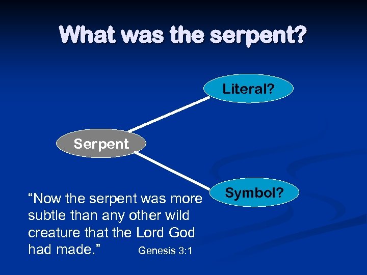 What was the serpent? Literal? Serpent “Now the serpent was more subtle than any