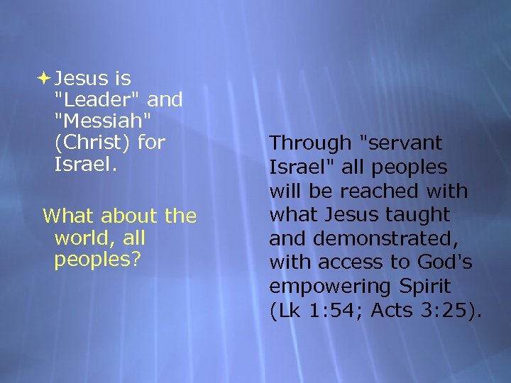  Jesus is "Leader" and "Messiah" (Christ) for Israel. What about the world, all