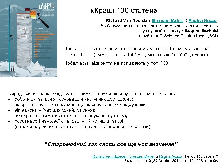  «Кращі 100 статей» Richard Van Noorden, Brendan Maher & Regina Nuzzo, до 50