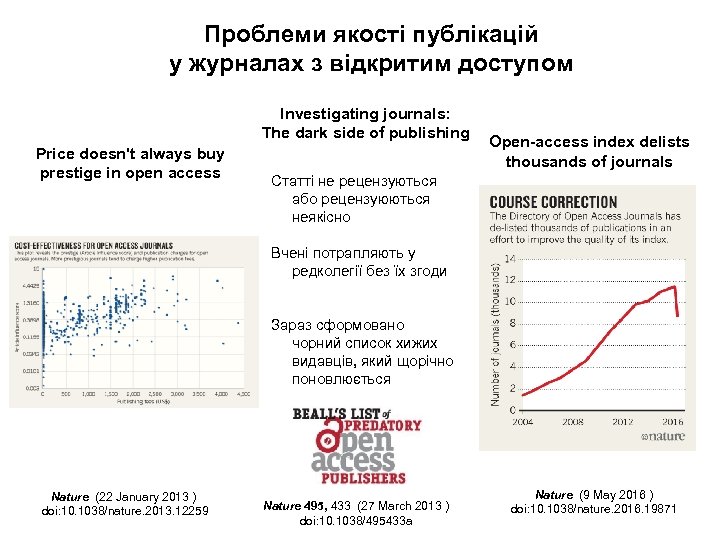 Проблеми якості публікацій у журналах з відкритим доступом Investigating journals: The dark side of