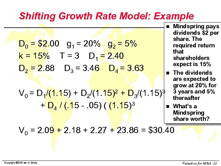 Shifting Growth Rate Model: Example n D 0 = $2. 00 g 1 =