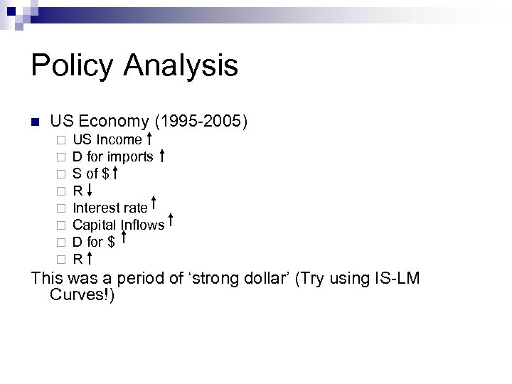 Policy Analysis n US Economy (1995 -2005) ¨ ¨ ¨ ¨ US Income D