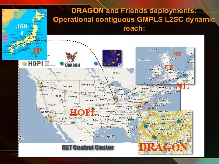DRAGON and Friends deployments: Operational contiguous GMPLS L 2 SC dynamic reach: JGN II
