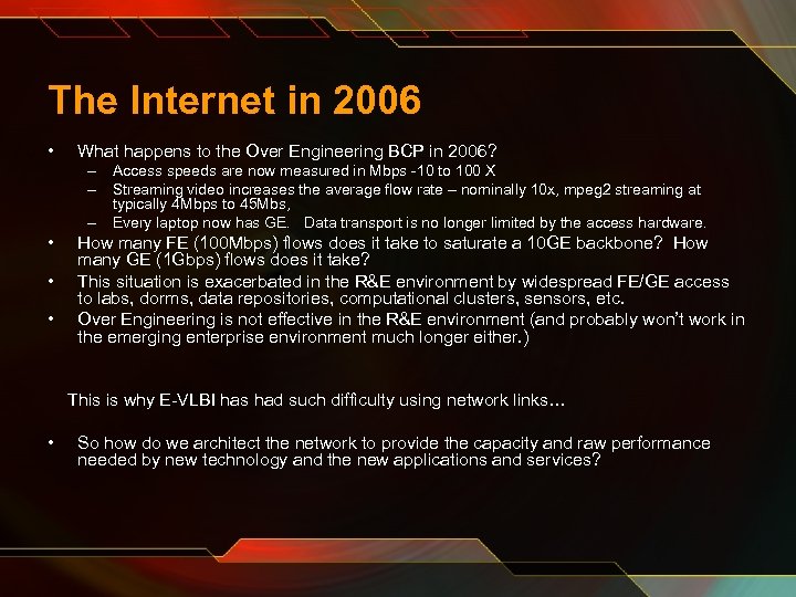 The Internet in 2006 • What happens to the Over Engineering BCP in 2006?