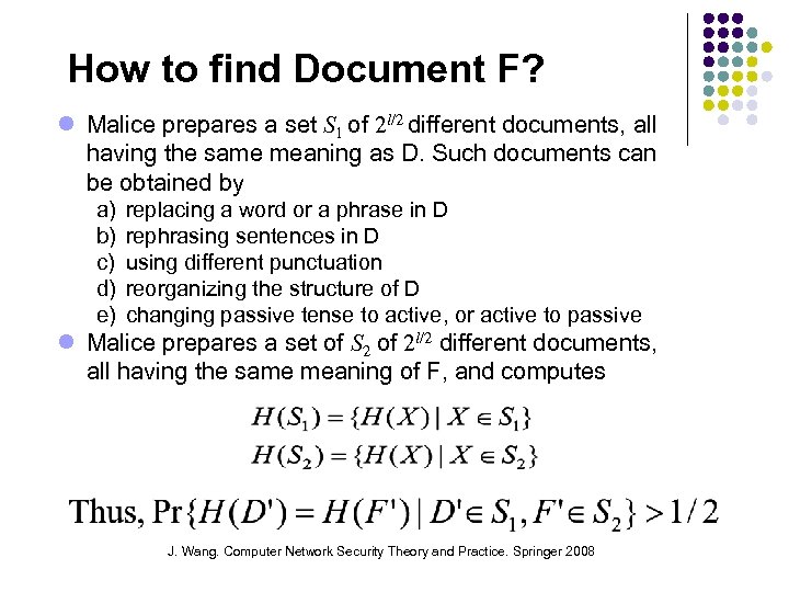 How to find Document F? Malice prepares a set S 1 of 2 l/2