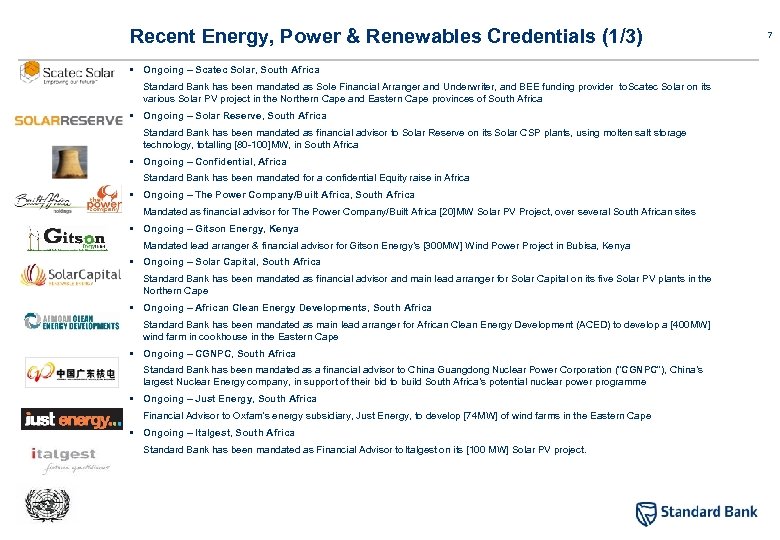 Recent Energy, Power & Renewables Credentials (1/3) § Ongoing – Scatec Solar, South Africa