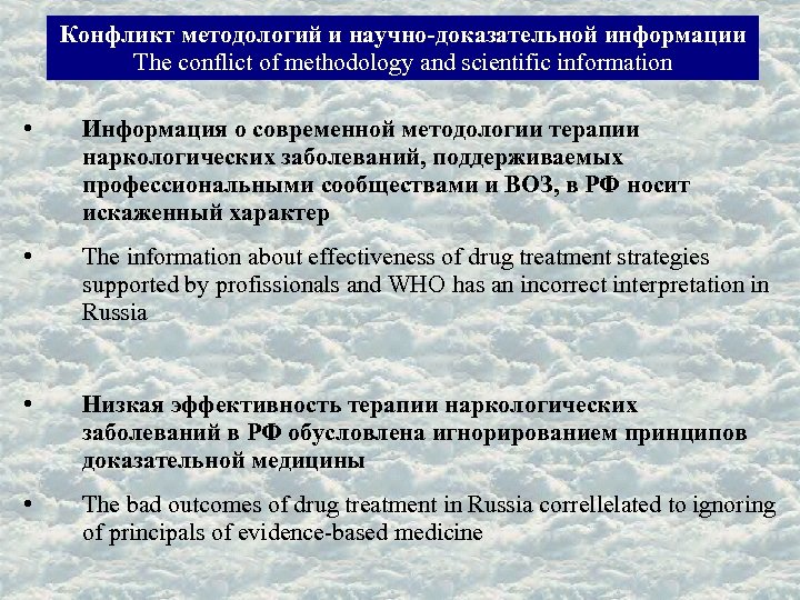 Конфликт методологий и научно-доказательной информации The conflict of methodology and scientific information • Информация