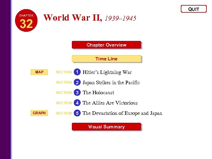 QUIT World War II, 1939– 1945 CHAPTER 32 Chapter Overview Time Line 1 Hitler’s