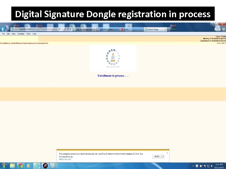 Digital Signature Dongle registration in process 