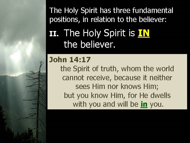The Holy Spirit has three fundamental positions, in relation to the believer: II. The