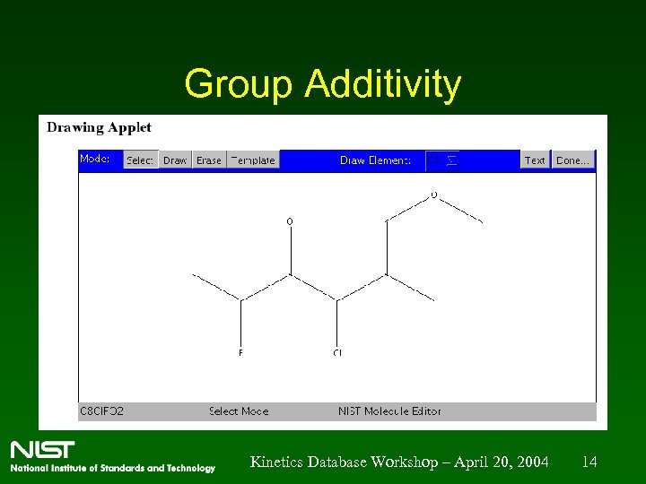 Group Additivity Kinetics Database Workshop – April 20, 2004 14 