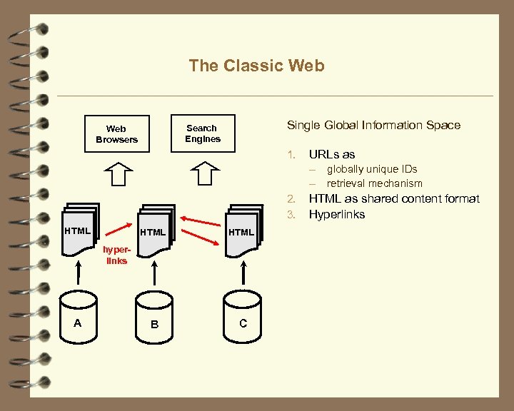 The Classic Web Single Global Information Space Search Engines Web Browsers 1. URLs as