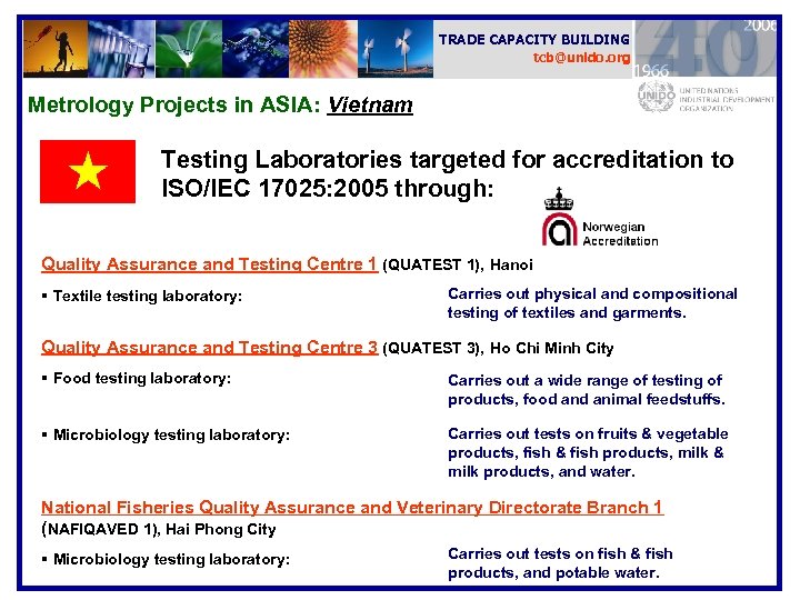 TRADE CAPACITY BUILDING tcb@unido. org Metrology Projects in ASIA: Vietnam Testing Laboratories targeted for