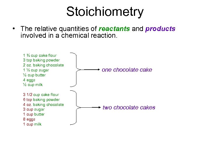 Stoichiometry • The relative quantities of reactants and products involved in a chemical reaction.