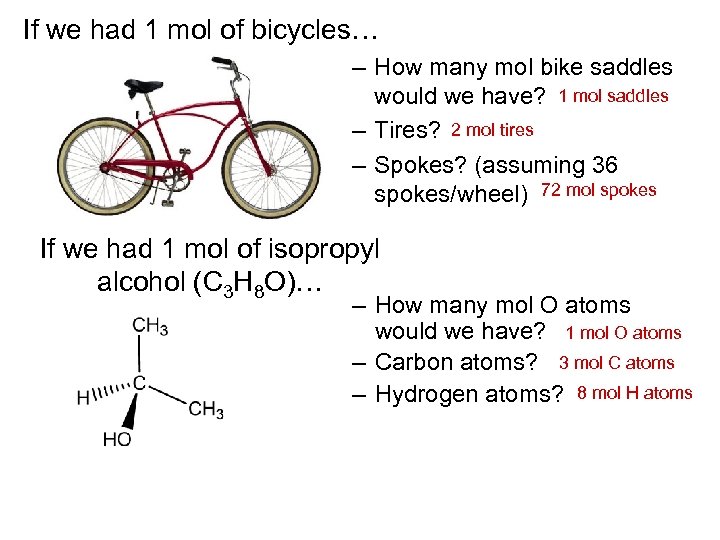 If we had 1 mol of bicycles… – How many mol bike saddles would