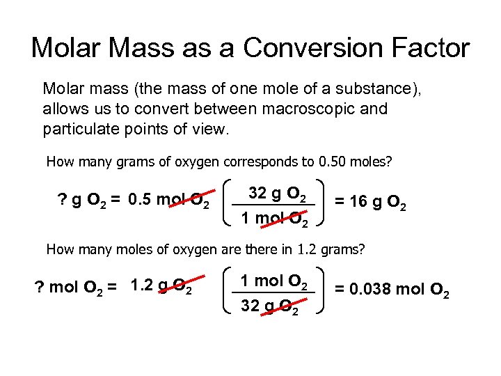 Molar Mass as a Conversion Factor Molar mass (the mass of one mole of