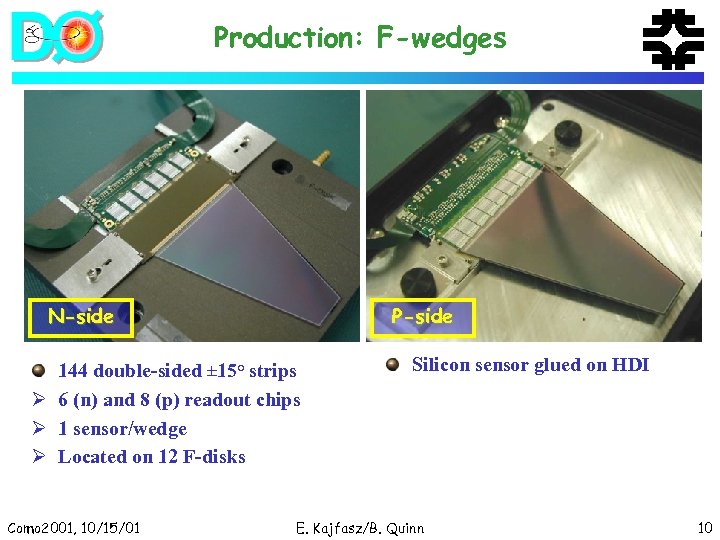 Production: F-wedges N-side P-side 144 double-sided ± 15° strips Ø 6 (n) and 8