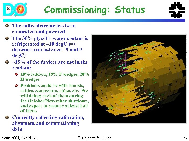 Commissioning: Status The entire detector has been connected and powered The 30% glycol +
