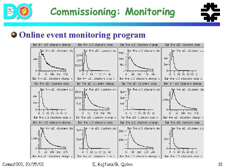 Commissioning: Monitoring Online event monitoring program Como 2001, 10/15/01 E. Kajfasz/B. Quinn 31 