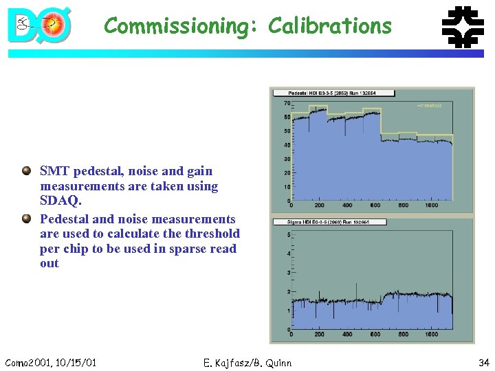 Commissioning: Calibrations SMT pedestal, noise and gain measurements are taken using SDAQ. Pedestal and
