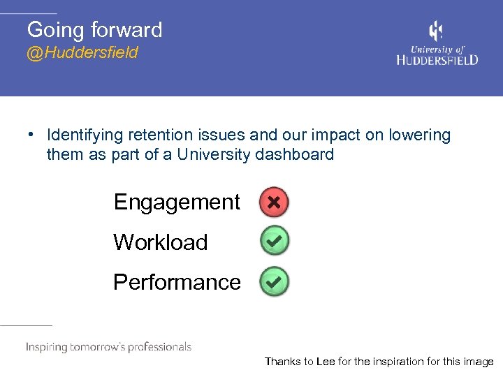 Going forward @Huddersfield • Identifying retention issues and our impact on lowering them as