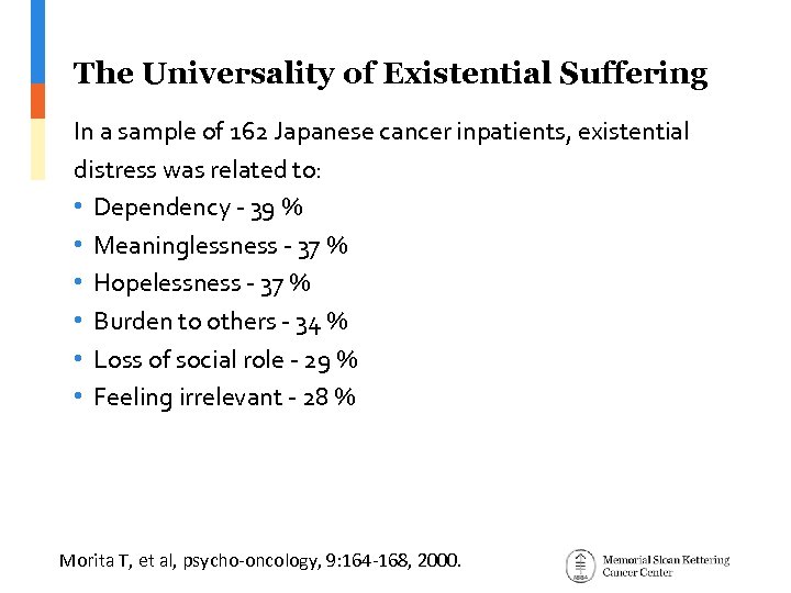 The Universality of Existential Suffering In a sample of 162 Japanese cancer inpatients, existential