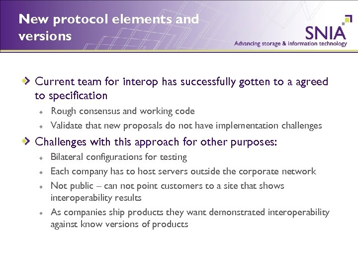 New protocol elements and versions Current team for interop has successfully gotten to a