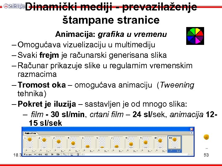 Dinamički mediji - prevazilaženje štampane stranice Animacija: grafika u vremenu – Omogućava vizuelizaciju u