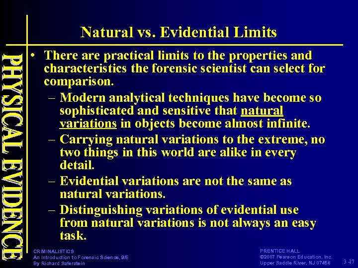 Natural vs. Evidential Limits • There are practical limits to the properties and characteristics