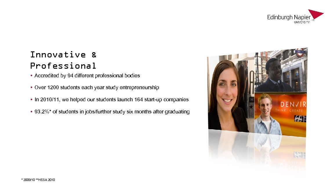 Innovative & Professional • Accredited by 94 different professional bodies • Over 1200 students