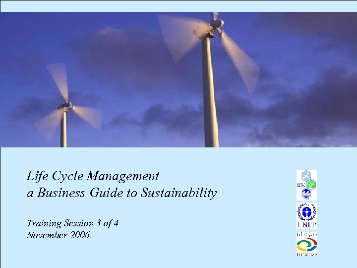 Life Cycle Management a Business Guide to Sustainability Training Session 3 of 4 November