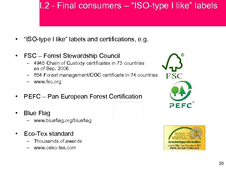 I. 2 - Final consumers – “ISO-type I like” labels • “ISO-type I like”