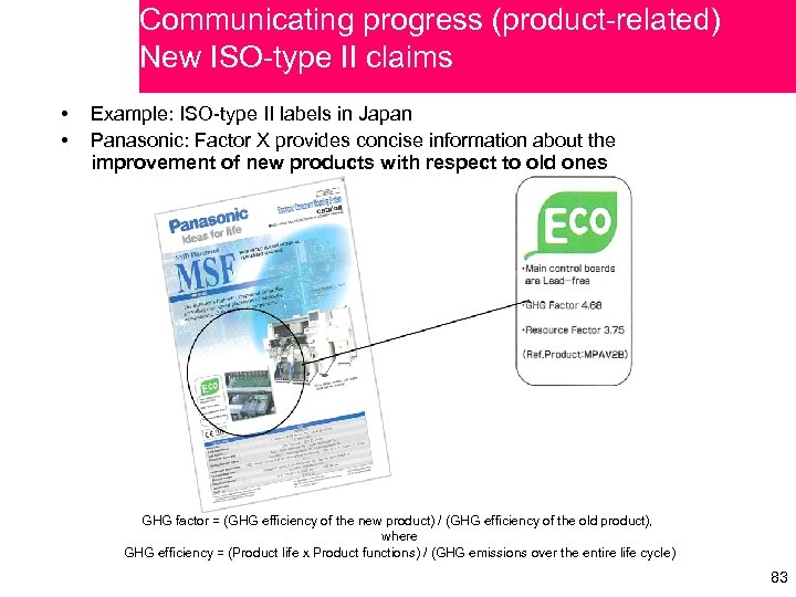 Communicating progress (product-related) New ISO-type II claims • • Example: ISO-type II labels in