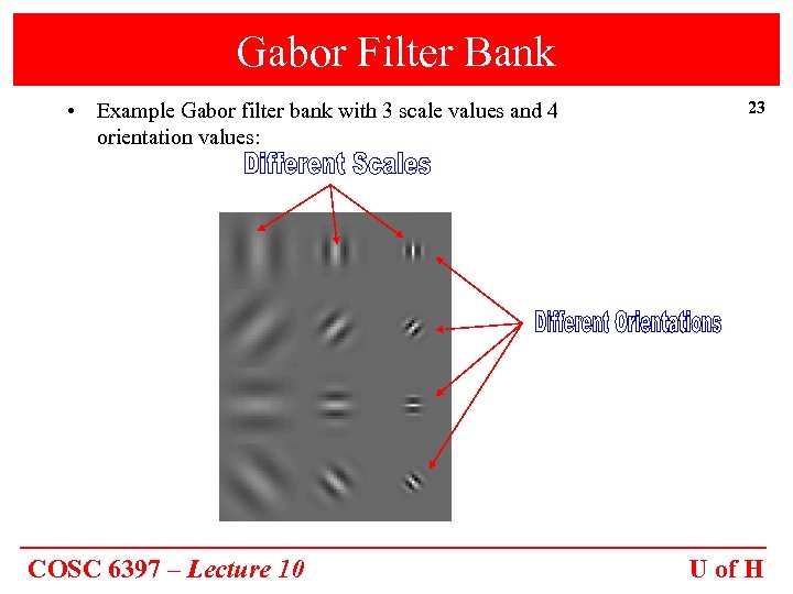 Gabor Filter Bank • Example Gabor filter bank with 3 scale values and 4