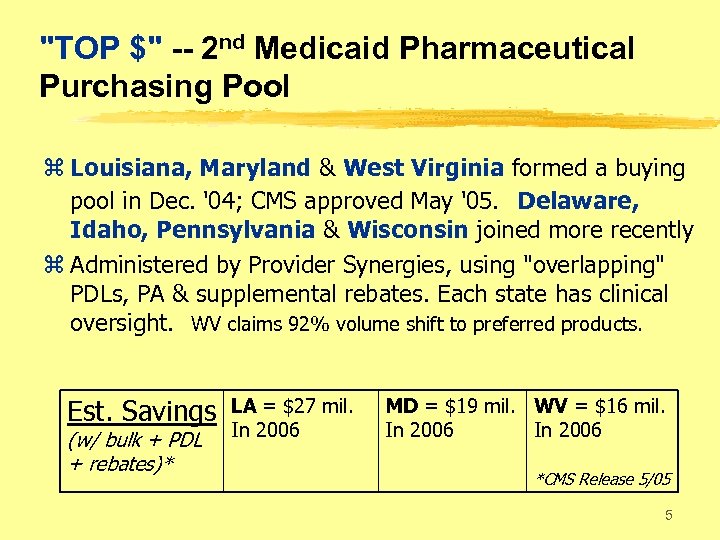 "TOP $" -- 2 nd Medicaid Pharmaceutical Purchasing Pool z Louisiana, Maryland & West