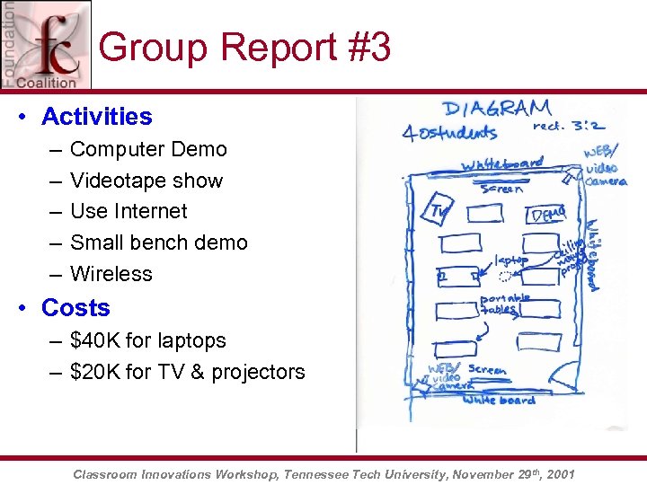 Group Report #3 • Activities – – – Computer Demo Videotape show Use Internet
