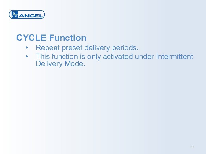 CYCLE Function • • Repeat preset delivery periods. This function is only activated under