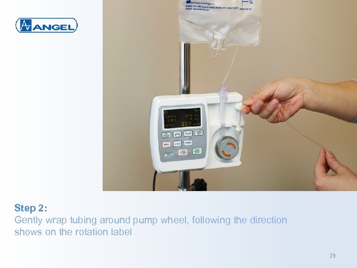 Step 2: Gently wrap tubing around pump wheel, following the direction shows on the