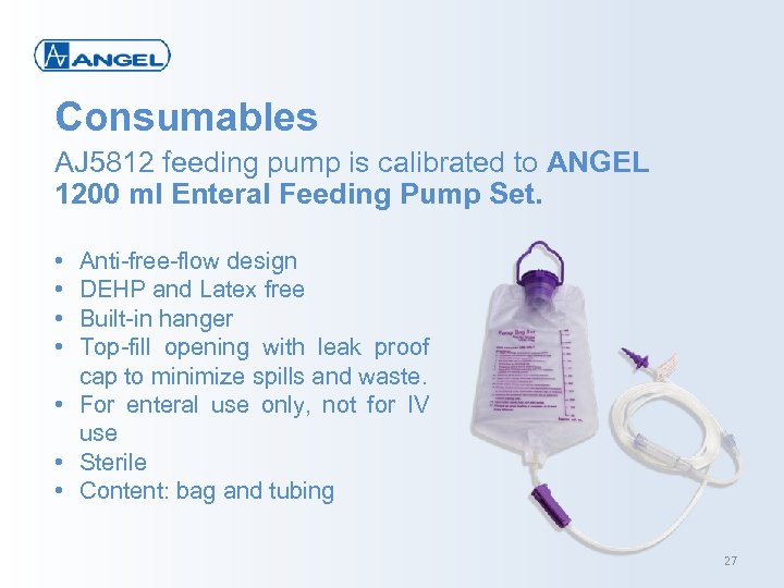 Consumables AJ 5812 feeding pump is calibrated to ANGEL 1200 ml Enteral Feeding Pump