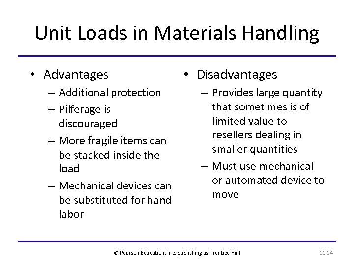 Unit Loads in Materials Handling • Advantages • Disadvantages – Additional protection – Pilferage