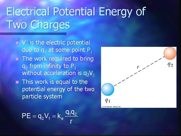 Electrical Potential Energy of Two Charges V 1 is the electric potential due to