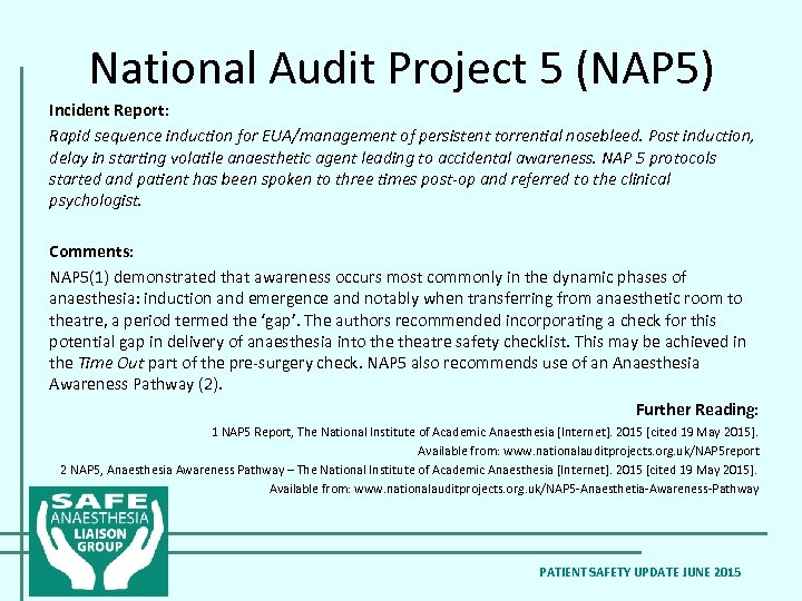 National Audit Project 5 (NAP 5) Incident Report: Rapid sequence induction for EUA/management of