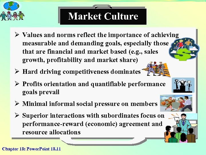 Market Culture Ø Values and norms reflect the importance of achieving measurable and demanding
