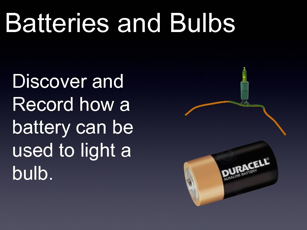 Batteries and Bulbs Discover and Record how a battery can be used to light