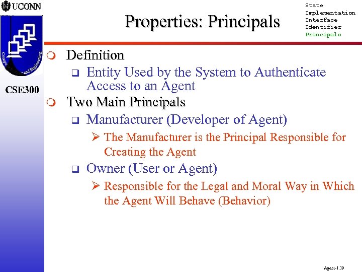 Properties: Principals m CSE 300 m State Implementation Interface Identifier Principals Definition q Entity