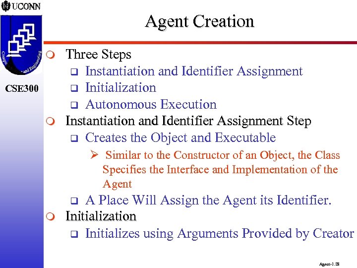 Agent Creation m CSE 300 m Three Steps q Instantiation and Identifier Assignment q